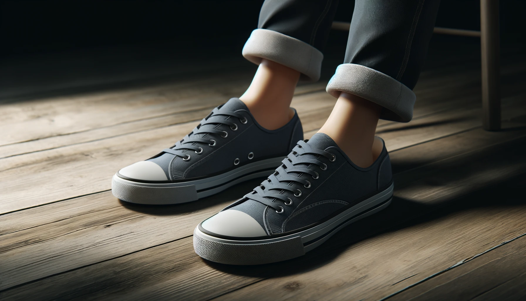 casual grey and white sneakers on someone’s feets.