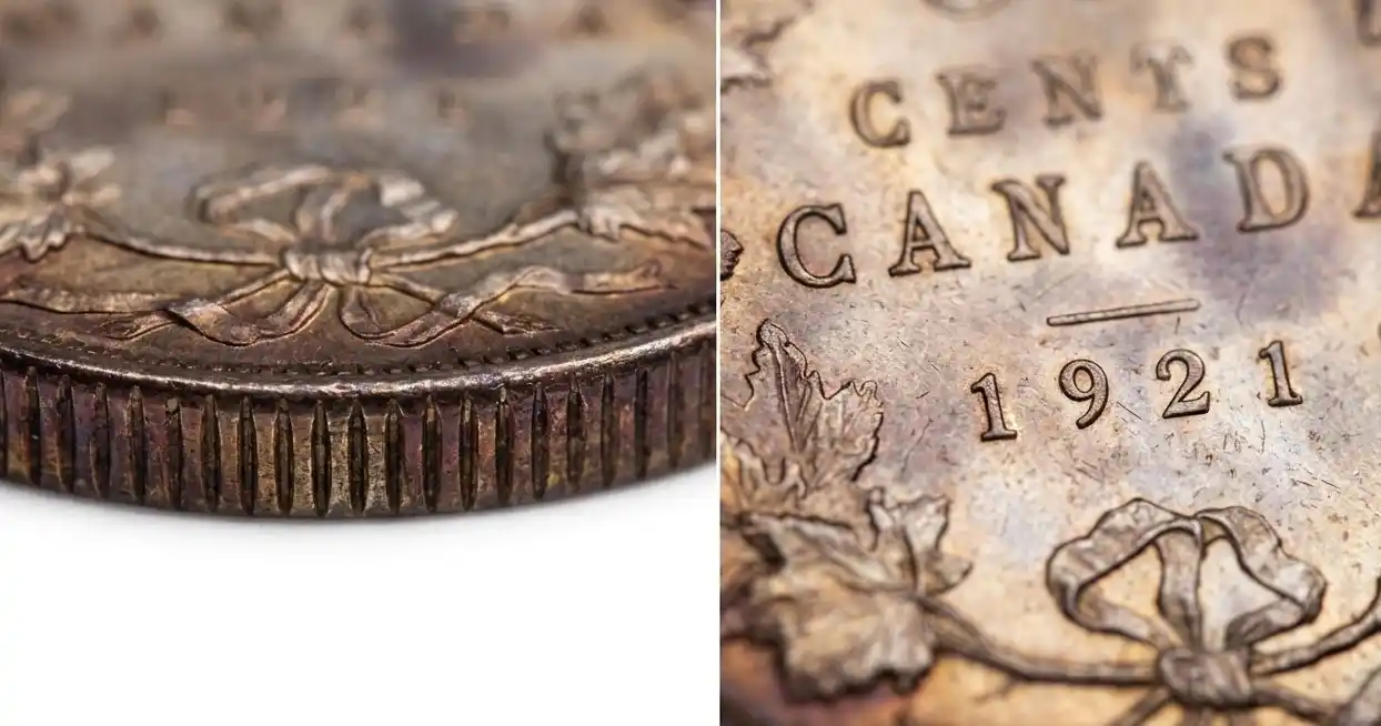 Detailed macro of Canadian coin edge and face